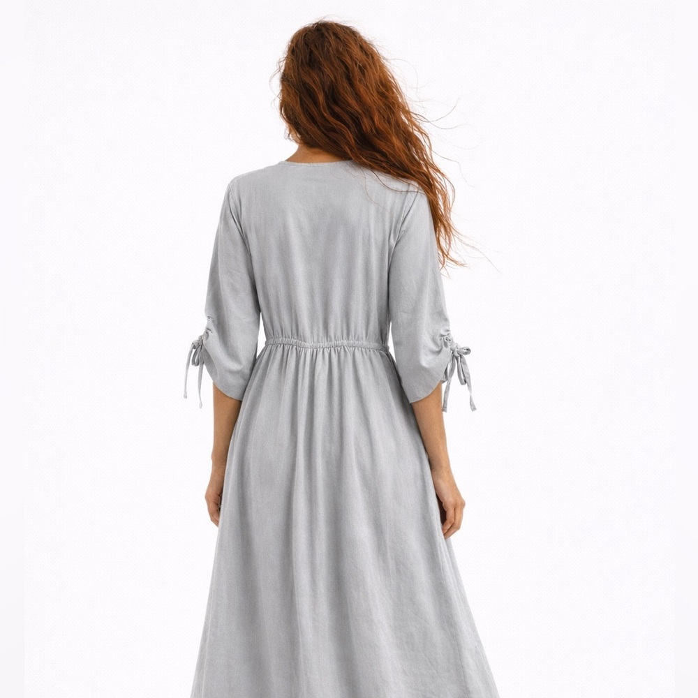 Organic Cotton Boho Duster Cardigan, Light Gray Long Bohemian Kimono Jacket S/M - Picture 3 of 10